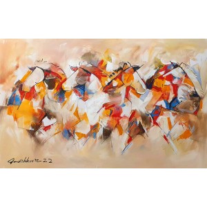 Mashkoor Raza, 30 x 48 Inch, Oil on Canvas, Horse Painting, AC-MR-530